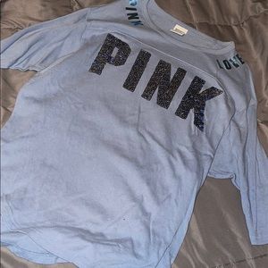 PINK baby blue quarter sleeve sparkly top